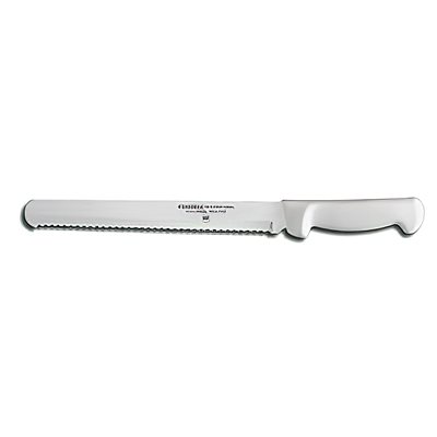 Basics Slicer / Bread Knife, 10", scalloped edge, stain-free, high-carbon steel, textured, polypropylene white handle, NSF Certified (12 ea / bx)