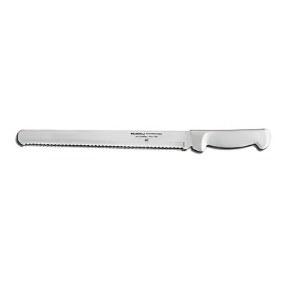 Basics Slicer, 12", scalloped edge, stain-free, high-carbon steel, textured, polypropylene white handle, NSF Certified (12 ea / bx)