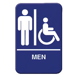Sign 6 x 9, Men (White Image of a Man and Wheelchair on a Blue background) (6 ea / bx 12 bx / cs)