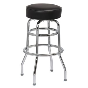 Double Ring Chrome Frame Barstool with Flat Swivel and Black Round Seat Unassembled (4 ea / cs)