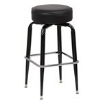 Black Frame Barstool with a Single Square Chrome footrest with a Flat Swivel and Round Black Seat Unassembled (4 ea / cs) "Call Customer Service for Availability"