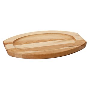 Sizzle Platter, Oval Wood Liner O / A 12-5 / 8" x 9" x 3 / 4", beveled 8-7 / 8" x 5-7 / 8" x 1 / 4"